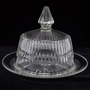 Jeannette Glass Anniversary Clear Butter Dish Lid Round MCM Depression Vintage